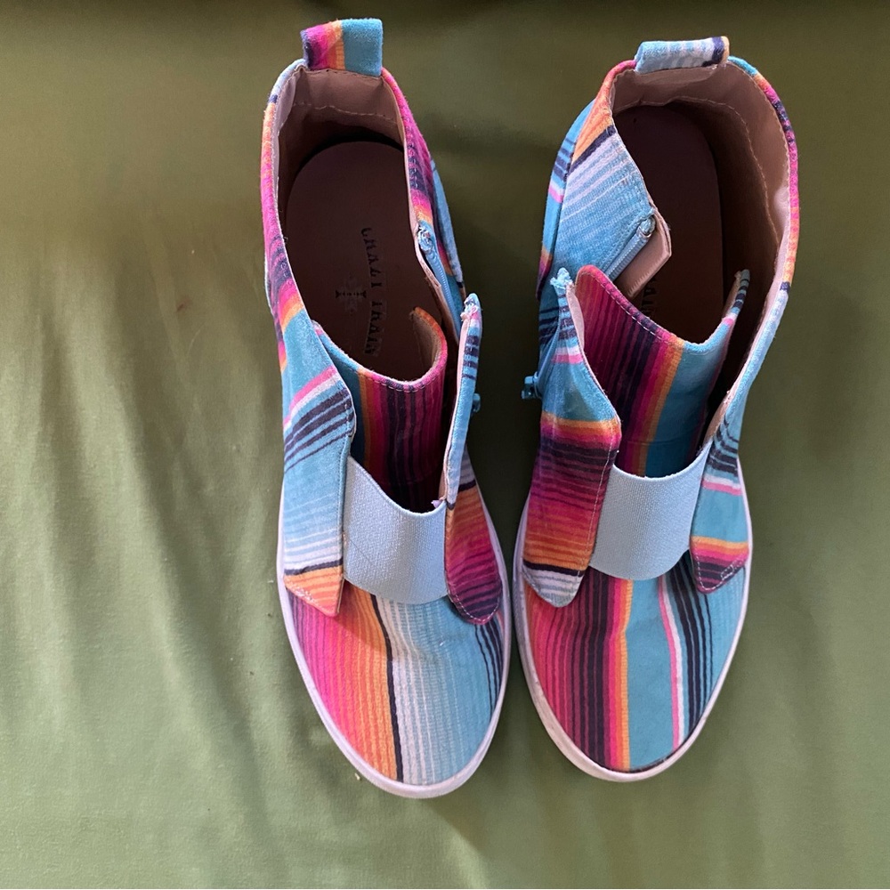 Crazy Train women’s multi-color stripe wedge sneaker